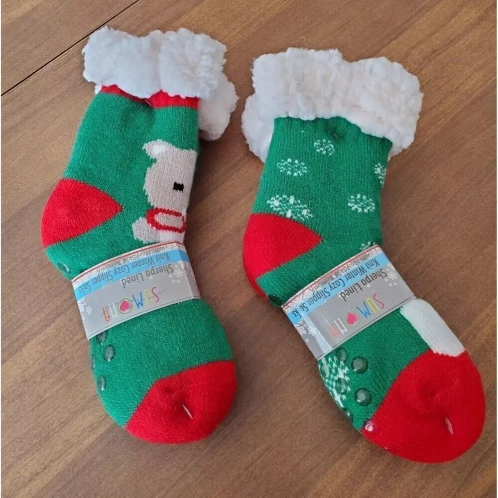 Sumona Sherpa Lined Cabin Socks Knit Winter Cozy Slipper Socks Non Slip Set of 2
